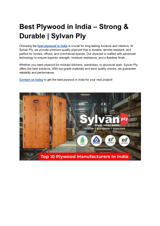 Best Plywood in India – Strong & Durable _ Sylvan Ply