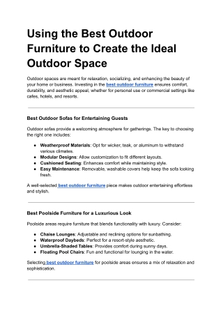 Using the Best Outdoor Furniture to Create the Ideal Outdoor Space