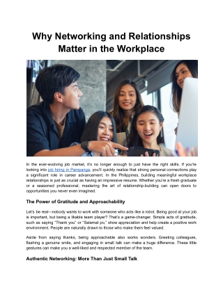 Why Networking and Relationships Matter in the Workplace