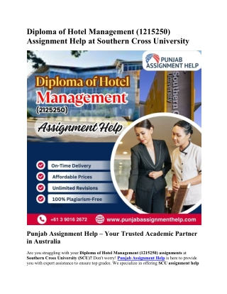 Diploma of Hotel Management (1215250) Assignment Help at Southern Cross University