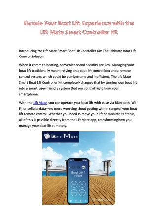 Transform Your Boat Lift with the Lift Mate Smart Controller Kit