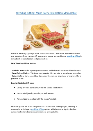 Wedding Gifting - Make Every Celebration Memorable