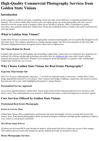 High-Quality Commercial Photography Services from Golden State Visions