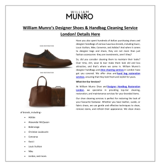 William Munro’s Designer Shoes & Handbag Cleaning Service London! Details Here