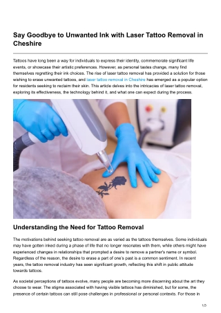 Say Goodbye to Unwanted Ink with Laser Tattoo Removal in Cheshire