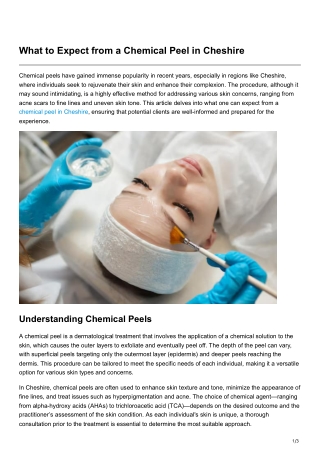 What to Expect from a Chemical Peel in Cheshire