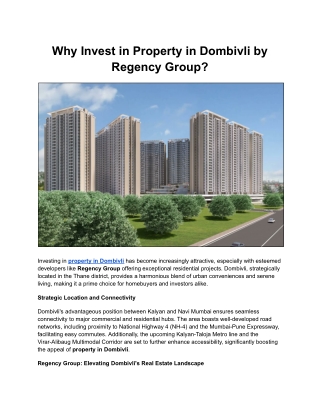 Why Invest in Property in Dombivli by Regency Group