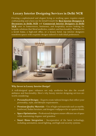 Luxury Interior Designing Services in Delhi NCR