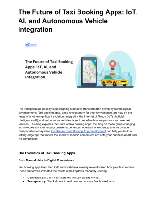 The Future of Taxi Booking Apps: IoT, AI, and Autonomous Vehicle Integration