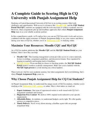A Complete Guide to Scoring High in CQ University with Punjab Assignment Help