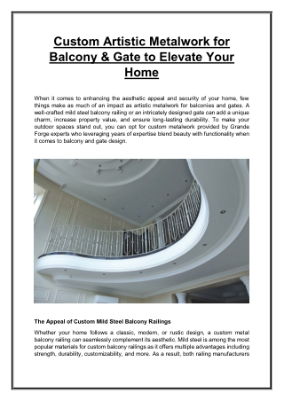 Custom Artistic Metalwork for Balcony & Gate to Elevate Your Home