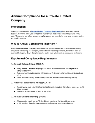Annual Compliance for a Private Limited Company