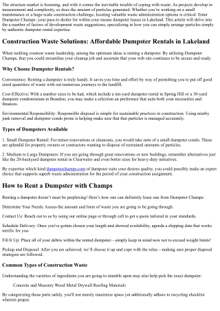 Construction Waste Solutions: Affordable Dumpster Rentals in Lakeland