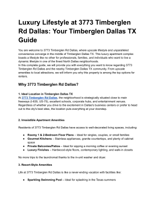 Luxury Lifestyle at 3773 Timberglen Rd Dallas_ Your Timberglen Dallas TX Guide