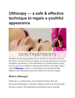 Ultherapy at Peonia Medical – Non-Surgical Skin Tightening