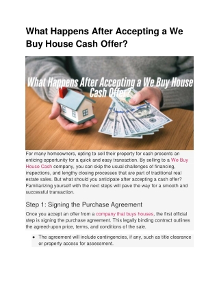 What Happens After Accepting a We Buy House Cash Offer