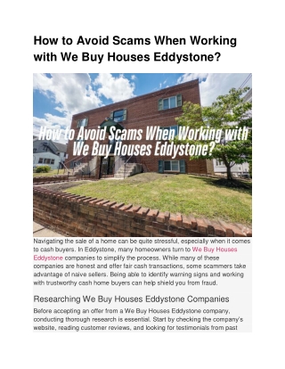 How to Avoid Scams When Working with We Buy Houses Eddystone