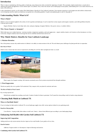Why Mulch Matters: Benefits for Your Lubbock Landscape