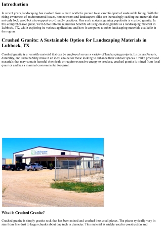 Crushed Granite: A Sustainable Option for Landscaping Materials in Lubbock, TX