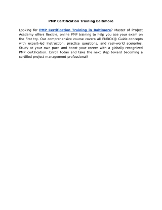 PMP Certification Training Baltimore