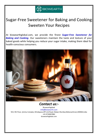 Sugar-Free Sweetener for Baking and Cooking: Sweeten Your Recipes