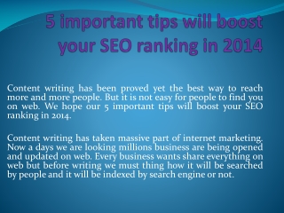 5 important tips will boost your SEO ranking in 2014
