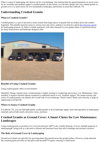 Crushed Granite as Ground Cover: A Smart Choice for Low Maintenance Landscapes