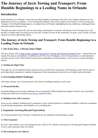 The Journey of Javis Towing and Transport From Humble Beginnings to a Leading Na