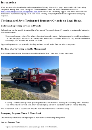 The Impact of Javis Towing and Transport Orlando on Local Roads.