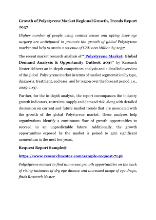 Polystyrene Market Regional Growth, Trends Report 2037