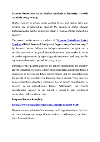Styrene Butadiene Latex Market Analysis & Industry Growth Analysis 2025 to 2037