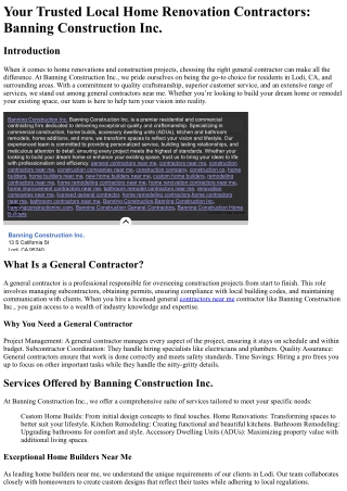 Your Trusted Local Home Renovation Contractors Banning Construction Inc.