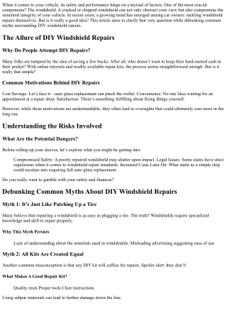 Debunking Myths About DIY Windshield Repairs: What You Need to Know
