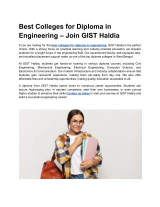 Best Colleges for Diploma in Engineering – Join GIST Haldia