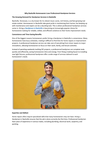 Why Nashville Homeowners Love Professional Handyman Services