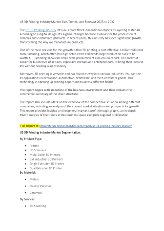 US 3D Printing Industry: Innovations and Future Market Developments