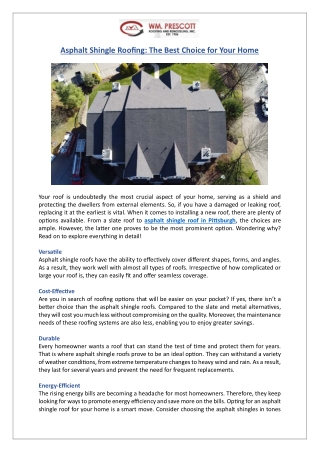 Asphalt Shingle Roofing: The Best Choice for Your Home