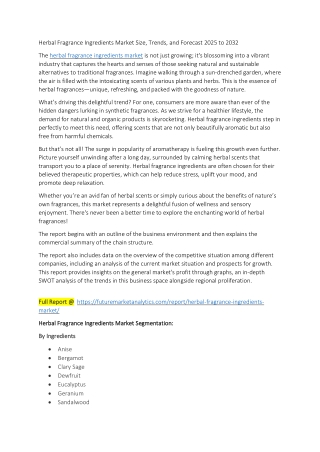 The Role of Natural Extracts in the Herbal Fragrance Ingredients Market