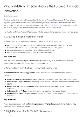 Why an MBA in FinTech in India is the Future of Financial Innovation