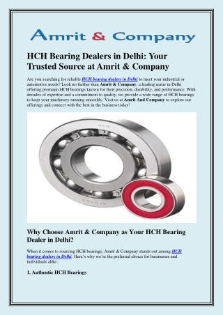 HCH Bearing Dealers in Delhi