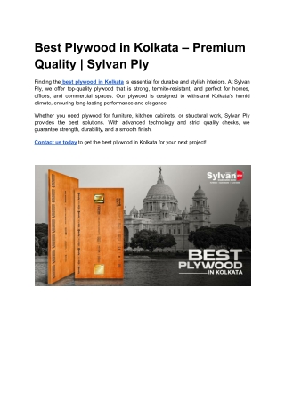 Best Plywood in Kolkata – Premium Quality _ Sylvan Ply