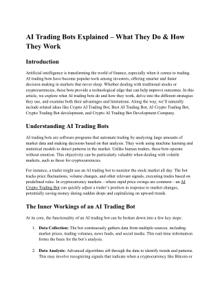 AI Trading Bots Explained – What They Do & How They Work