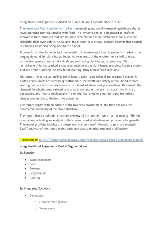 Integrated Food Ingredients Market: Opportunities and Challenges Ahead