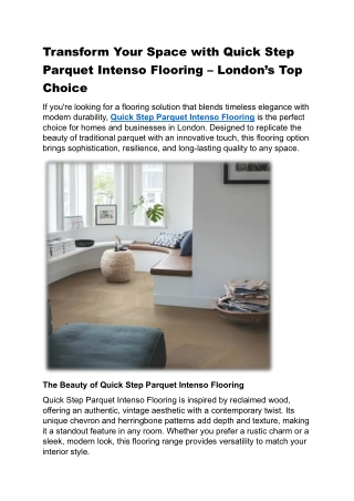 Transform Your Space with Quick Step Parquet Intenso Flooring