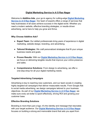 Digital Marketing Service In A S Rao Nagar