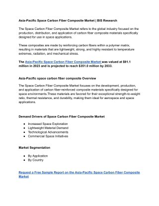 Asia-Pacific Space Carbon Fiber Composite Market Report - 1 April 2025