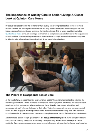 The Importance of Quality Care in Senior Living A Closer Look at Quinton Care Home