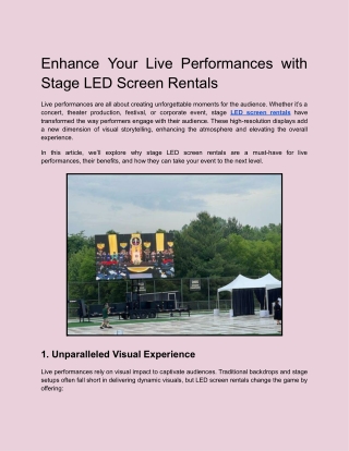 Enhance Your Live Performances with Stage LED Screen Rentals