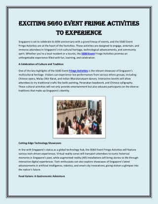 Exciting SG60 Event Fringe Activities to Experience