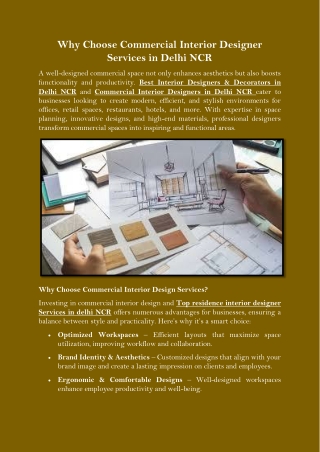 Why Choose Commercial Interior Designer Services in Delhi NCR